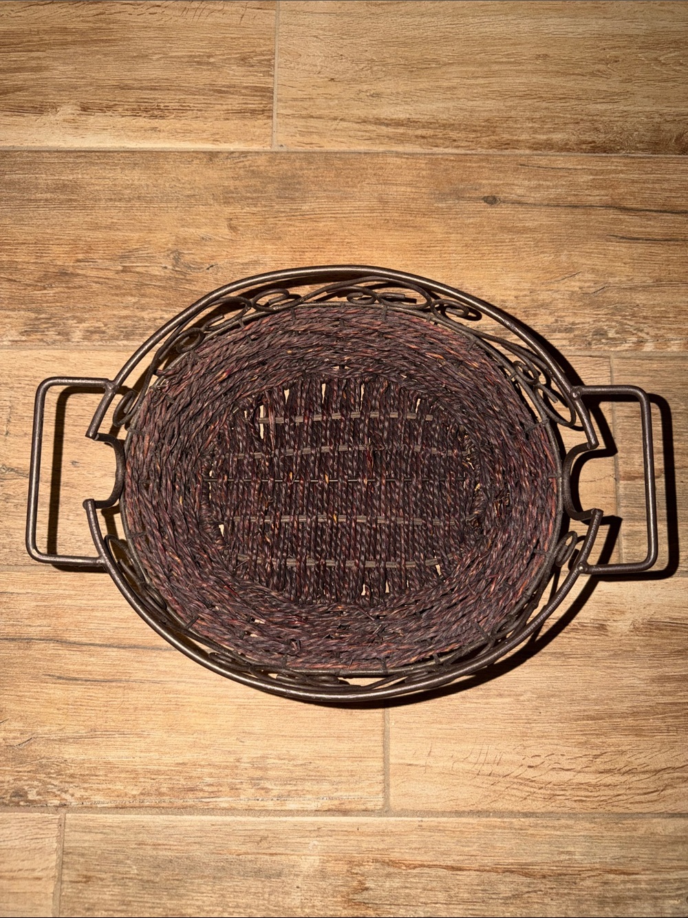 Woven Round Serving Basket with Metal Handles - Brown